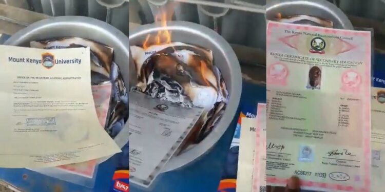 Man burns his certificates over his inability to secure a job after graduation