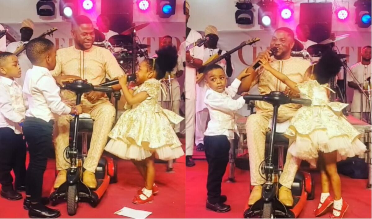 Singer Yinka Ayefele cries as his triplets ask why he can not stand