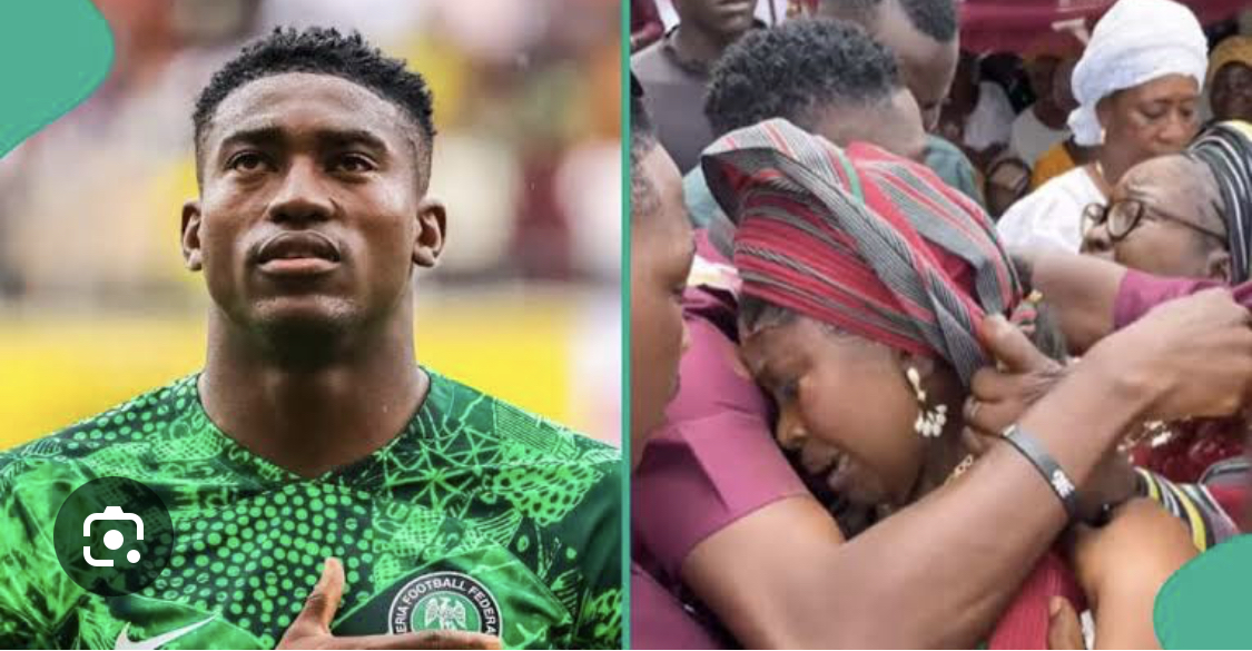 Super Eagles’ striker, Taiwo Awoniyi cries as twin sister ties knot with lover