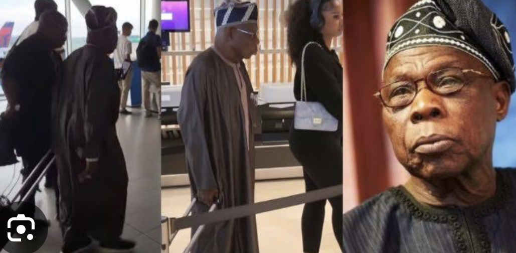 Old soldier never dies!!! Obasanjo walks alone, carries travelling bag @87 (Watch Video)