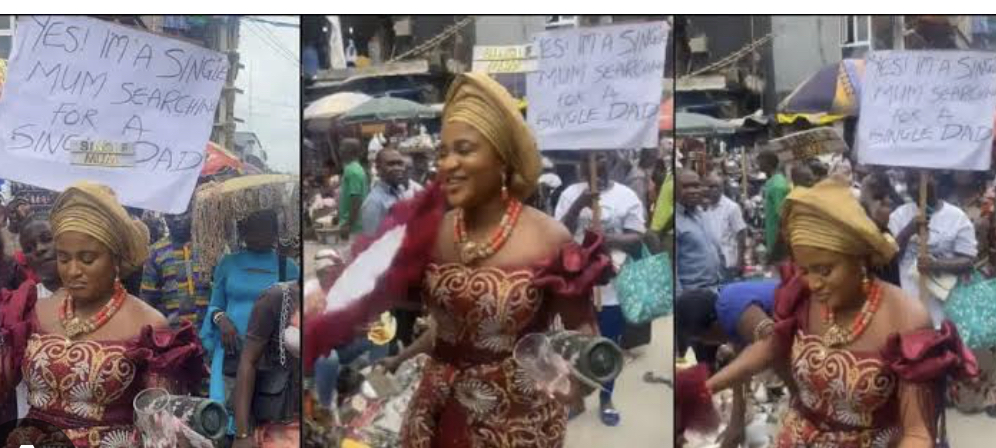 Single Mother Storms Lagos Market With Placard in Search of A Single Father (Watch Video)