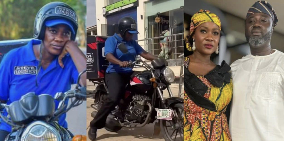 Utility actress, Mercy Johnson turns dispatch rider, snubs husband’s warning (Watch Video)