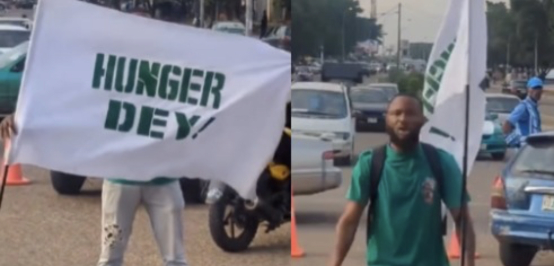 ‘Hungry dey, We must protest!- Nigerian man yells as he protests alone in Abuja (Watch Video)