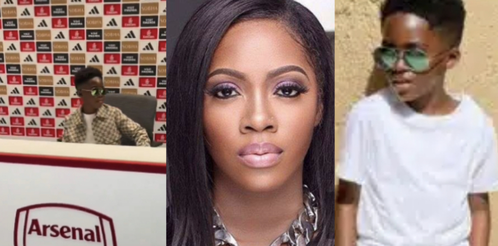 Money speaking!!! Singer Tiwa Savage’s son, marks 9th birthday at Arsenal stadium (Watch Video)