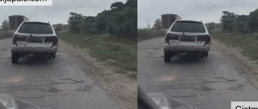 Road Users In Shock To Spot Car With Only Three Tyres Plying The Sagamu Road (Watch Video)