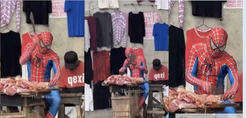 Viral Video of ‘Spiderman’ Butchering Meat in Nigerian Market Sparks Social Media Frenzy (Watch Video)