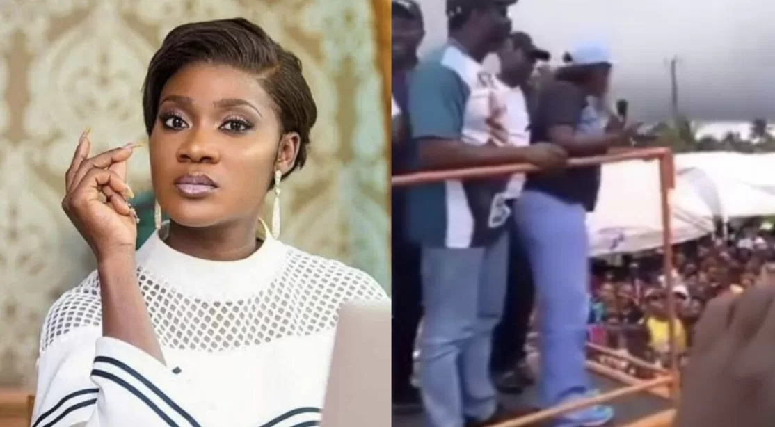 Actress Mercy Johnson dragged for campaigning for Edo APC governorship candidate  (Watch Video)