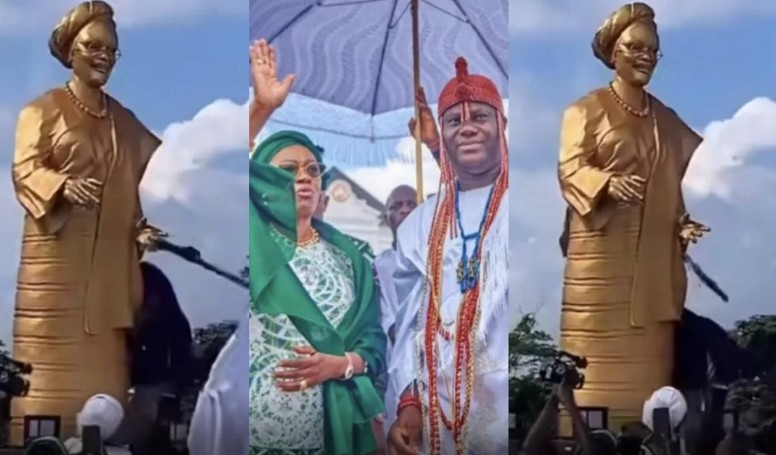 Ooni of Ife receives backlash for unveiling golden statue of First Lady, Oluremi Tinubu (Watch Video)