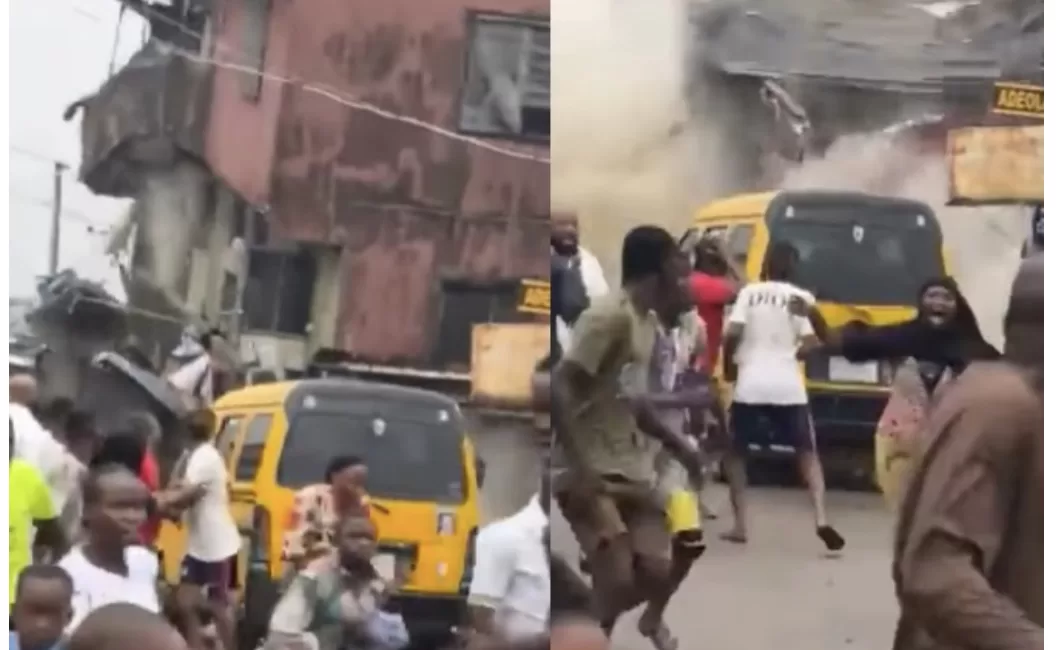 Moment two-storey building collapsed in Lagos state (Watch Video)