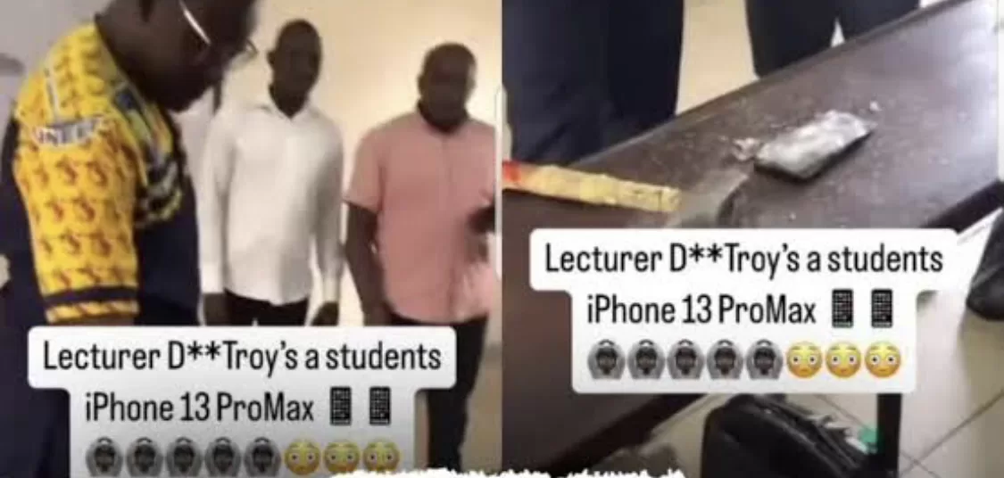 (Watch Video) Outrage As Lecturer Destroys Student’s iPhone 13 Pro Max With Hammer