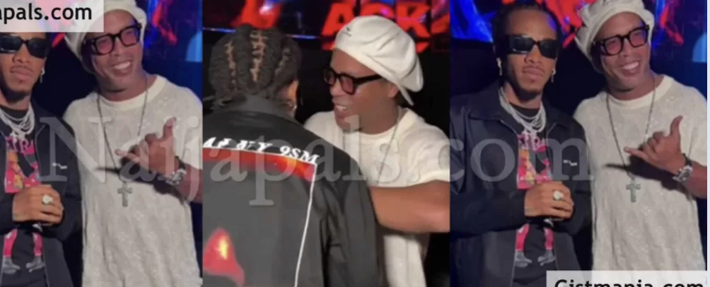 Nigerian Pop Star, Tekno Excited As Football Legend, Ronaldinho Surprises Him At His Dubai Party