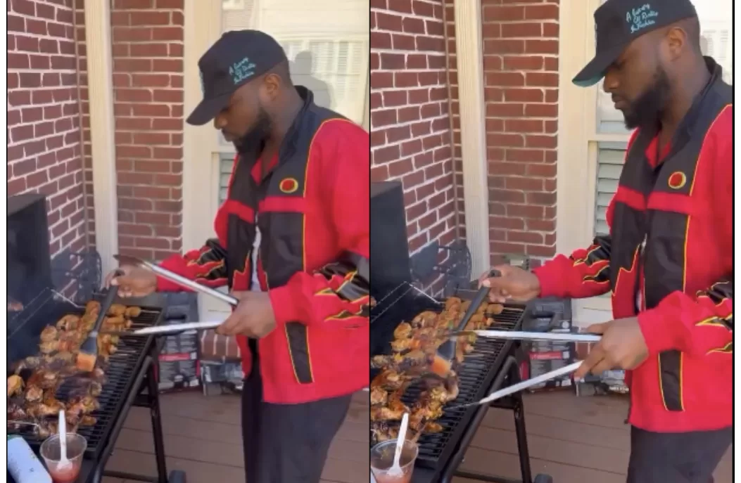 (Watch Video) Davido shows cooking skills during his kids birthday party