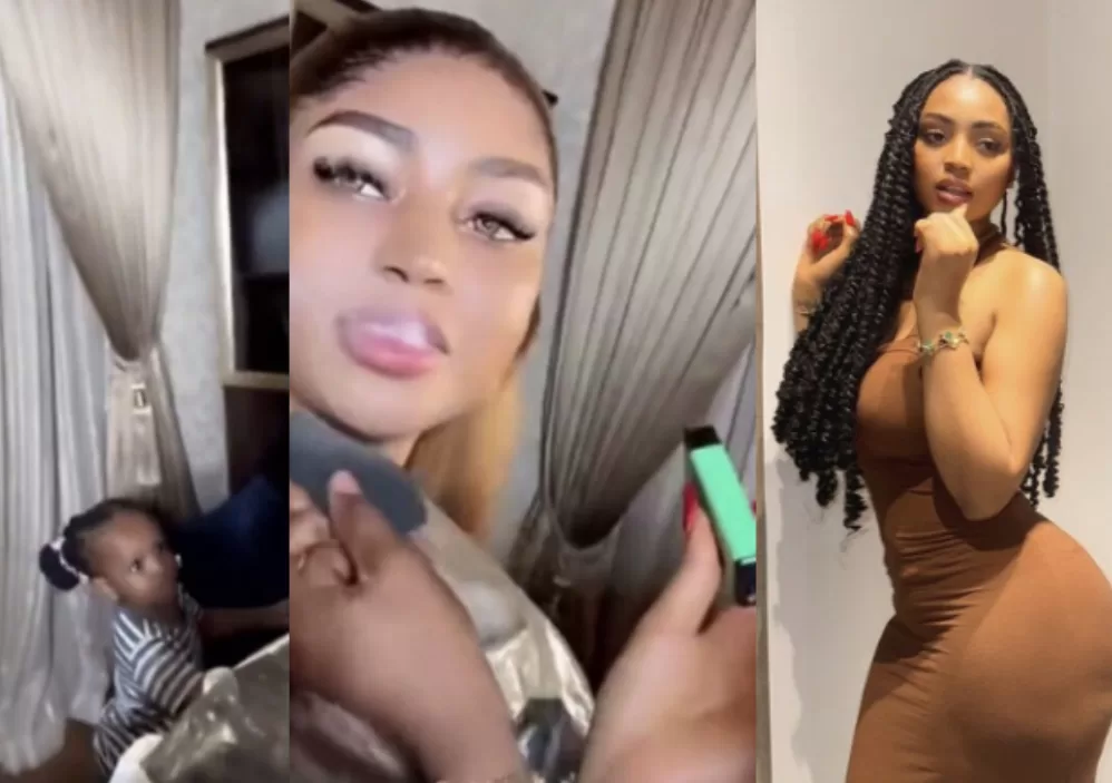 Actress Regina Daniels under fire for smoking in front of a child